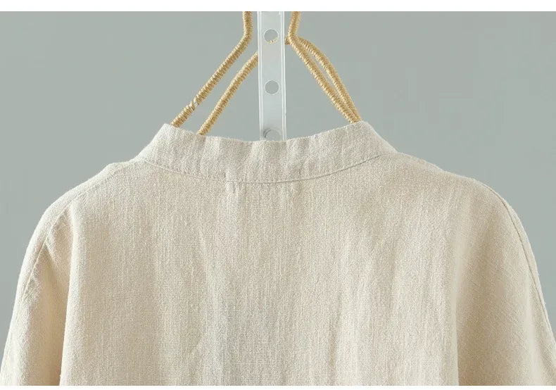 Frog Button Mandarin Collar Textured Long Sleeve Shirt