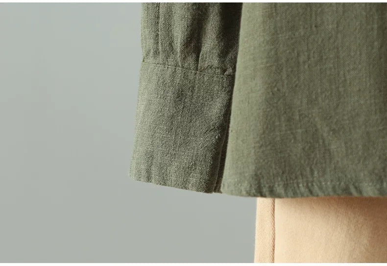 Frog Button Mandarin Collar Textured Long Sleeve Shirt