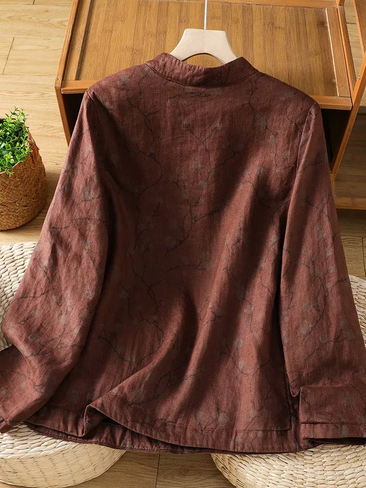 Frog Button Mandarin Collar Thermal Shirt