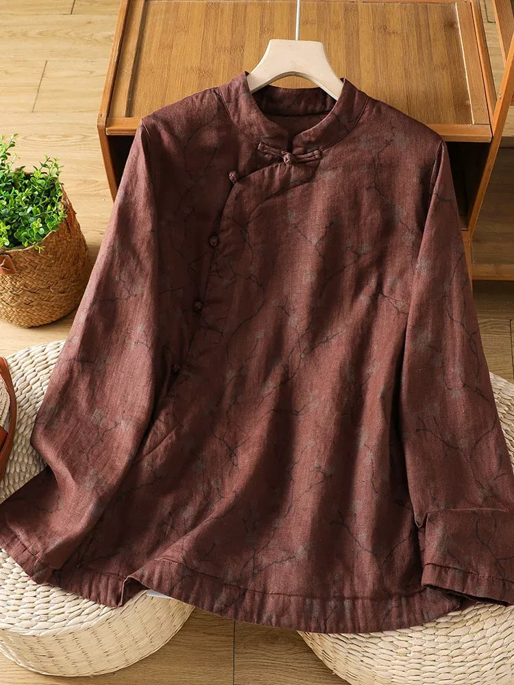 Frog Button Mandarin Collar Thermal Shirt