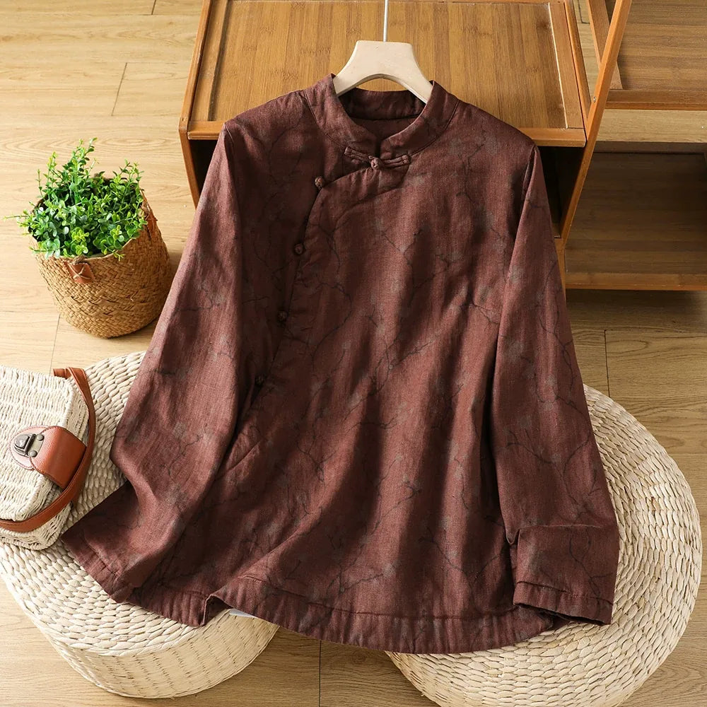 Frog Button Mandarin Collar Thermal Shirt