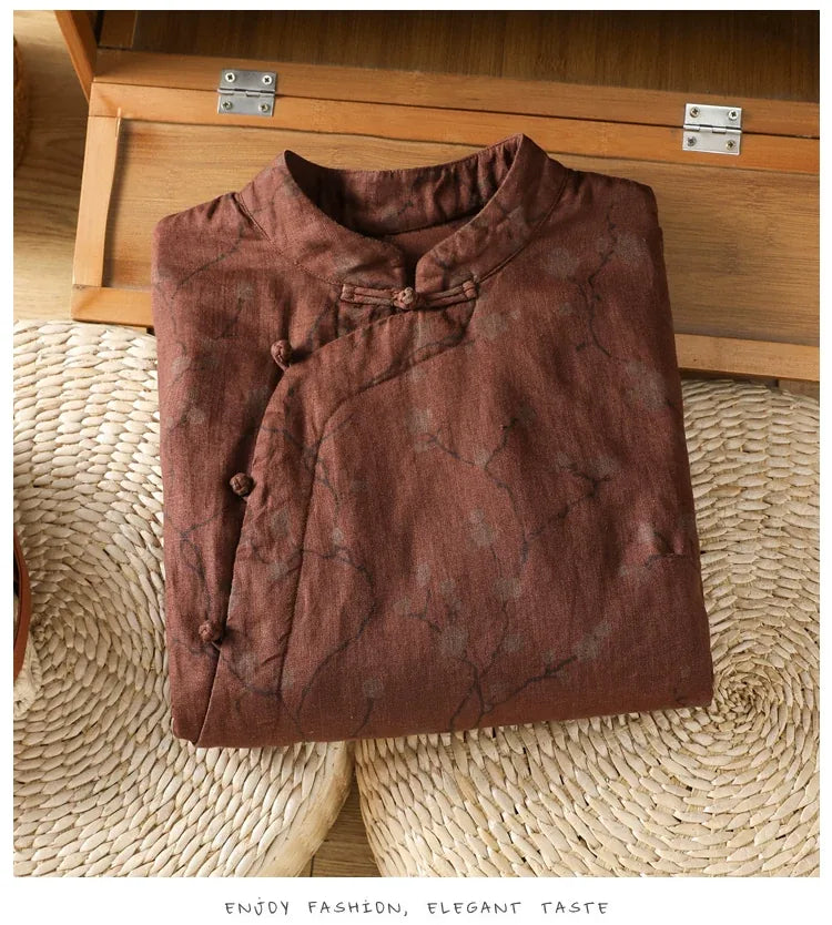 Frog Button Mandarin Collar Thermal Shirt