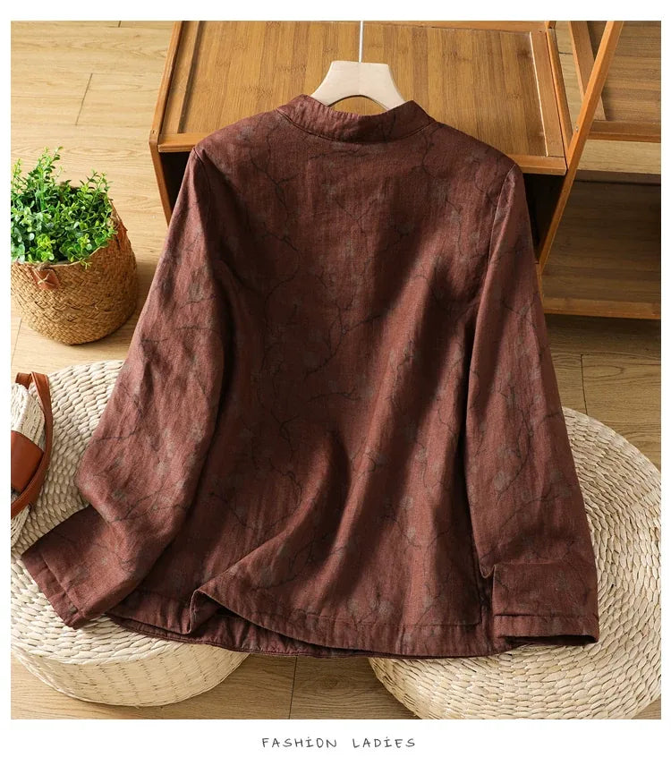 Frog Button Mandarin Collar Thermal Shirt