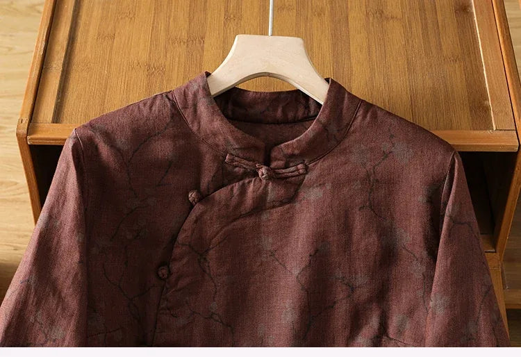 Frog Button Mandarin Collar Thermal Shirt
