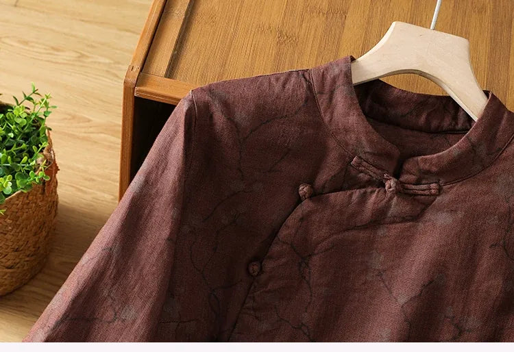 Frog Button Mandarin Collar Thermal Shirt
