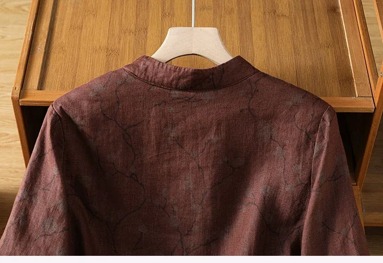 Frog Button Mandarin Collar Thermal Shirt