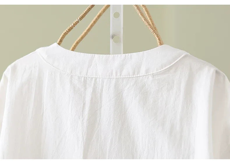 Frog Button Pleated V-Neck Long Sleeve Shirt