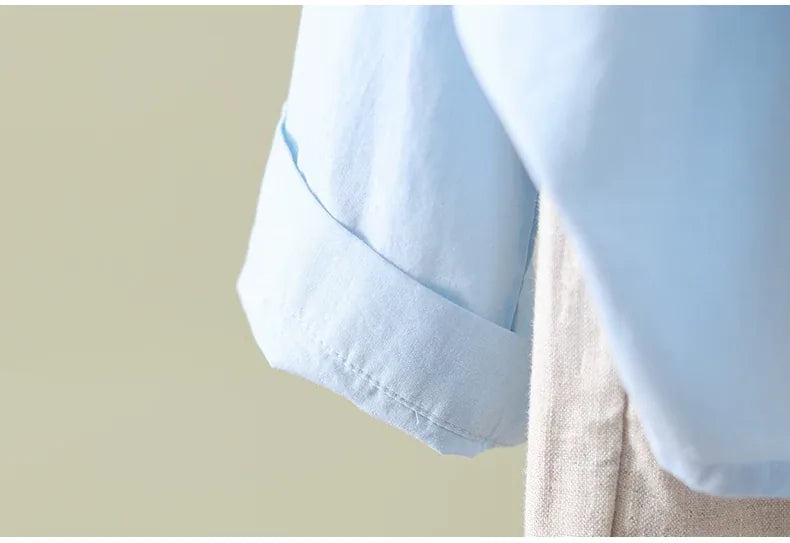 Frog Button Pleated V-Neck Long Sleeve Shirt