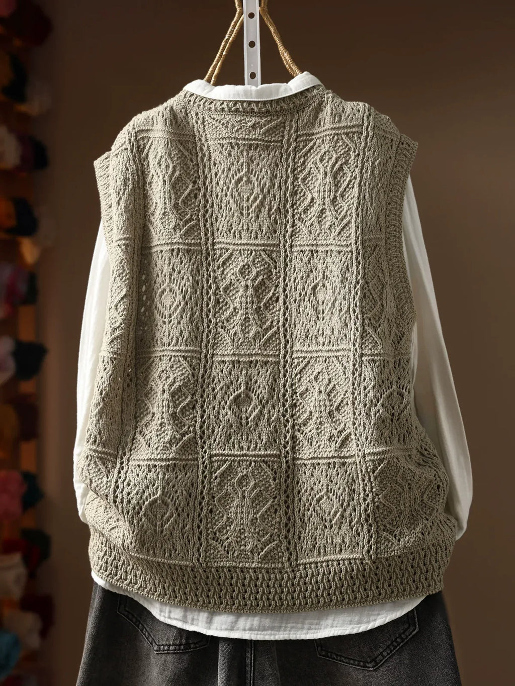 Geometric Diamond Knit Cotton Yarn Vest