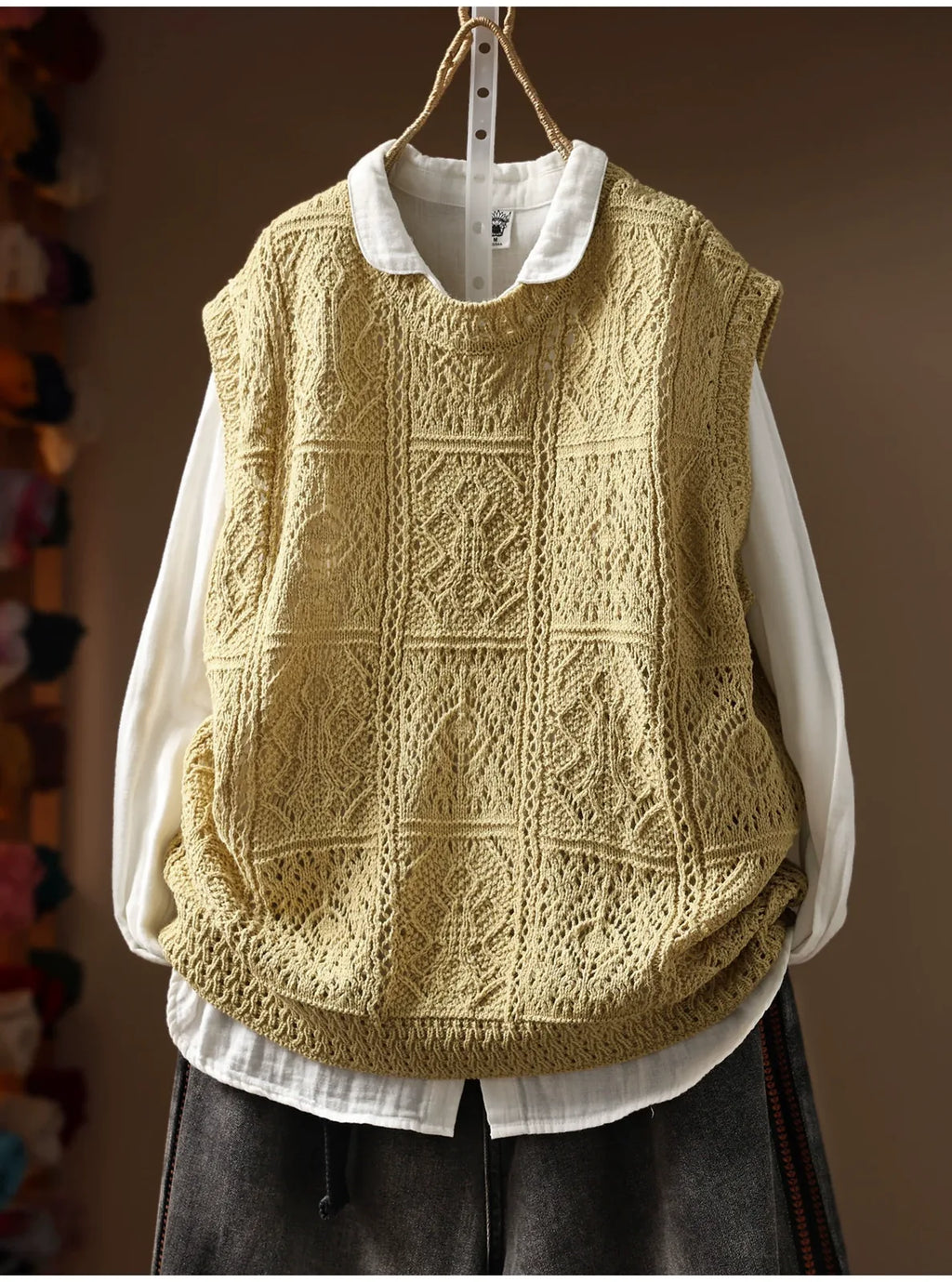 Geometric Diamond Knit Cotton Yarn Vest