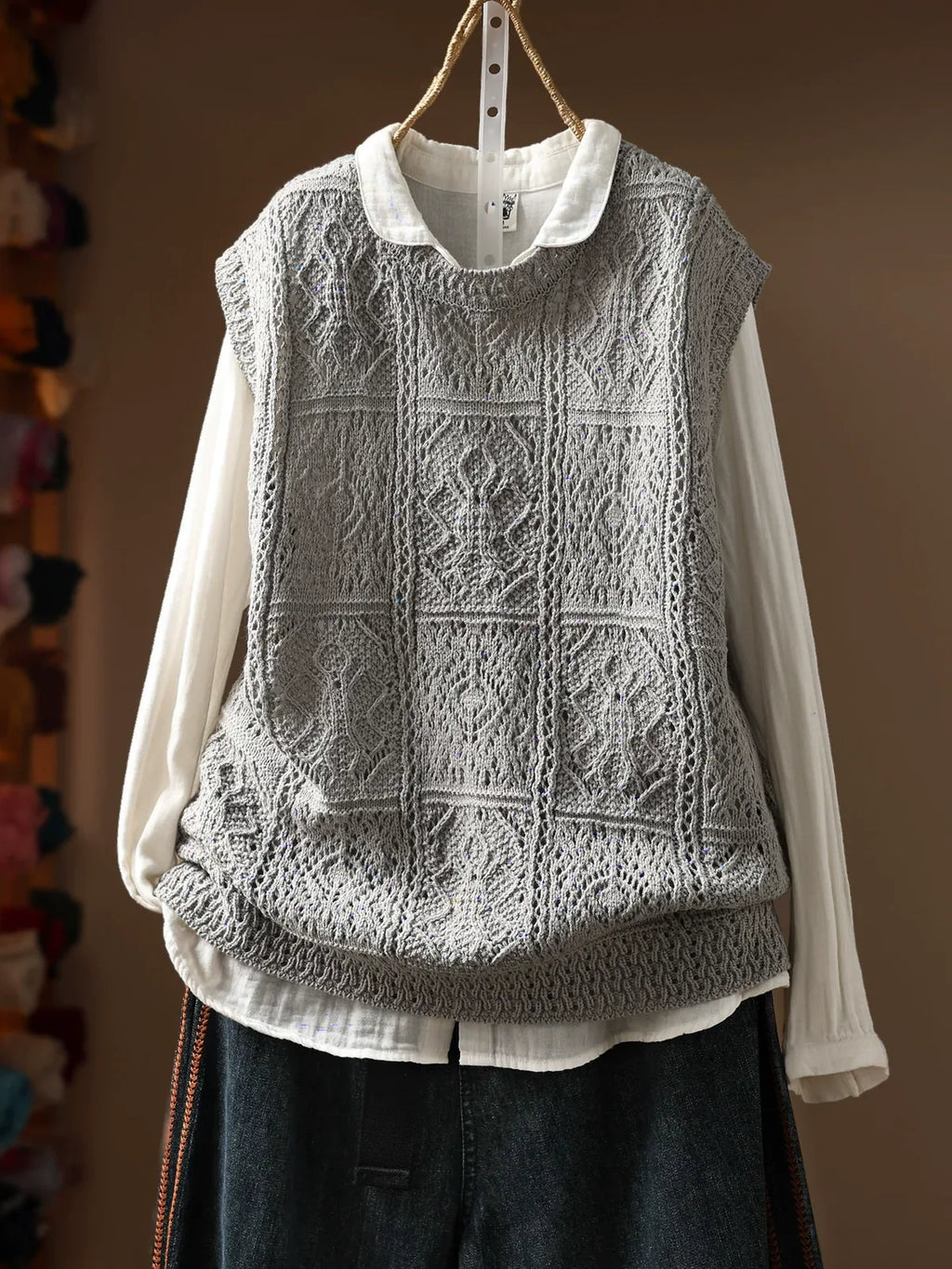 Geometric Diamond Knit Cotton Yarn Vest