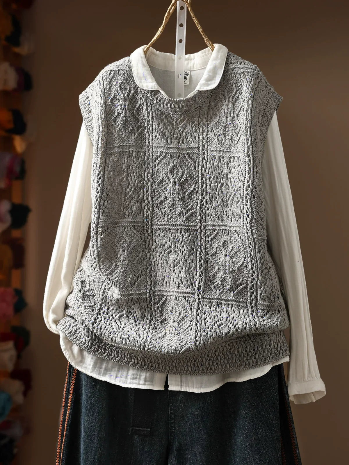 Geometric Diamond Knit Cotton Yarn Vest