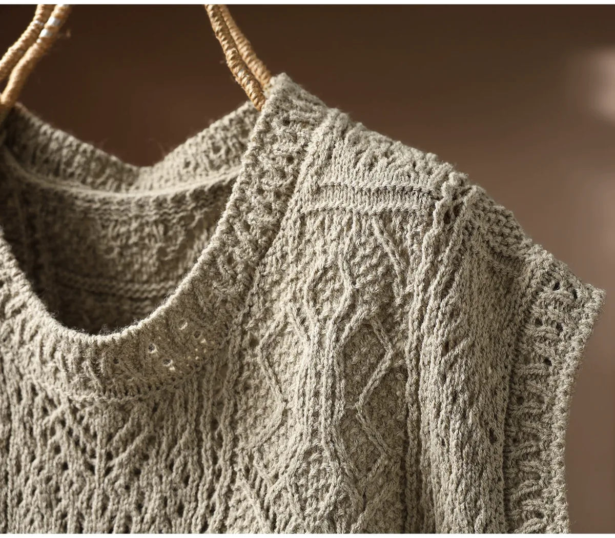 Geometric Diamond Knit Cotton Yarn Vest