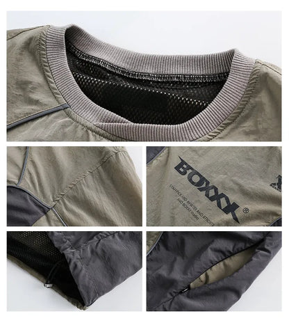 Gorpcore Sweatshirt mit Buchstabenprint, reflektierenden Streifen, lockerer Passform, BLAB