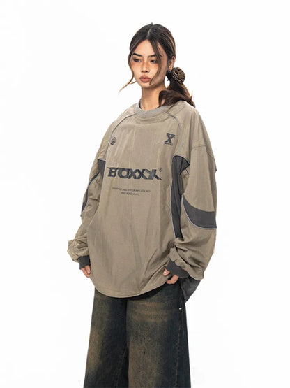 Gorpcore Sweatshirt mit Buchstabenprint, reflektierenden Streifen, lockerer Passform, BLAB