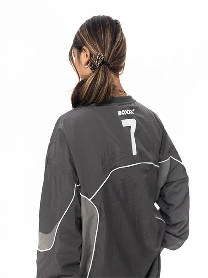 Gorpcore Sweatshirt mit Buchstabenprint, reflektierenden Streifen, lockerer Passform, BLAB