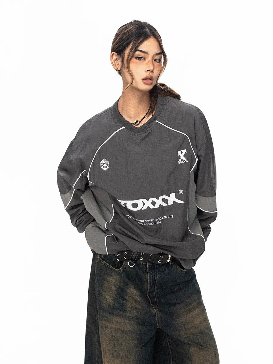 Gorpcore Sweatshirt mit Buchstabenprint, reflektierenden Streifen, lockerer Passform, BLAB