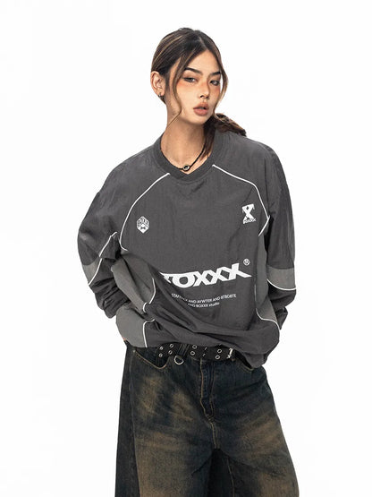 Gorpcore Sweatshirt mit Buchstabenprint, reflektierenden Streifen, lockerer Passform, BLAB