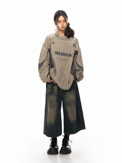 Gorpcore Sweatshirt mit Buchstabenprint, reflektierenden Streifen, lockerer Passform, BLAB