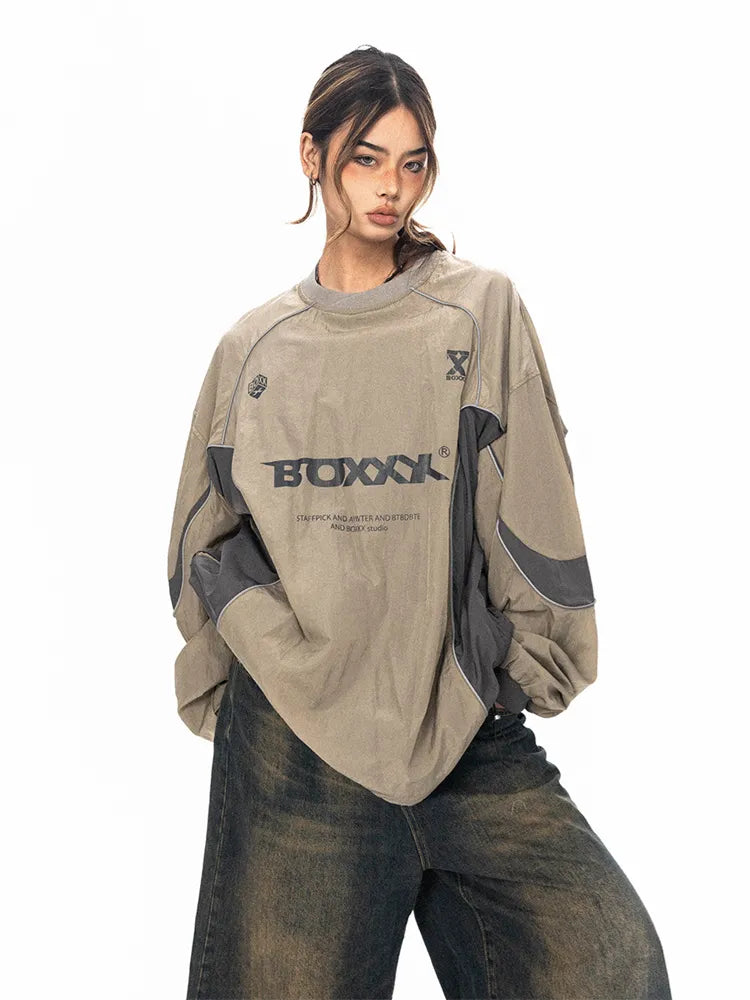 Gorpcore Sweatshirt mit Buchstabenprint, reflektierenden Streifen, lockerer Passform, BLAB