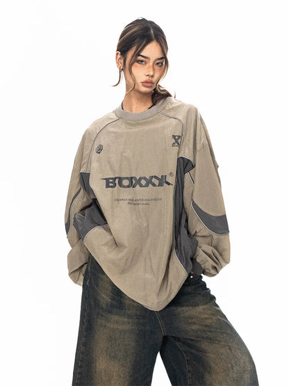 Gorpcore Sweatshirt mit Buchstabenprint, reflektierenden Streifen, lockerer Passform, BLAB