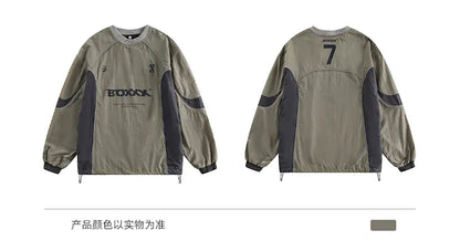 Gorpcore Sweatshirt mit Buchstabenprint, reflektierenden Streifen, lockerer Passform, BLAB