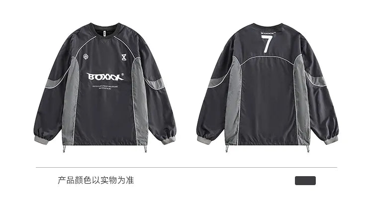 Gorpcore Sweatshirt mit Buchstabenprint, reflektierenden Streifen, lockerer Passform, BLAB