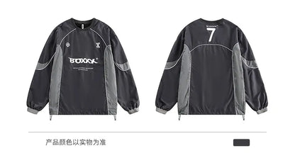 Gorpcore Sweatshirt mit Buchstabenprint, reflektierenden Streifen, lockerer Passform, BLAB