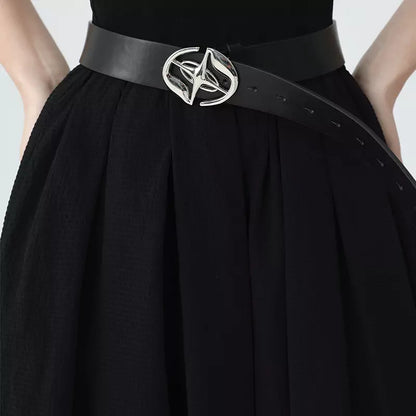 Vestido largo gótico negro con estampado de cruces, sin mangas y corte A