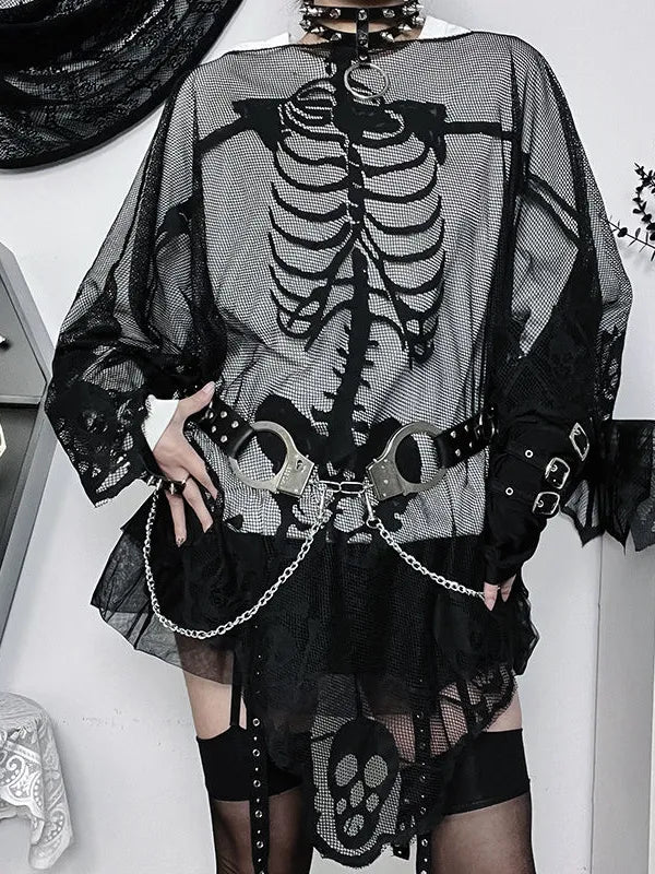 Gothic Punk Skeleton Lace Cloak
