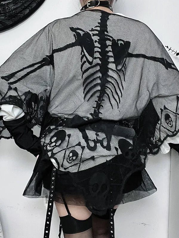 Gothic Punk Skeleton Lace Cloak