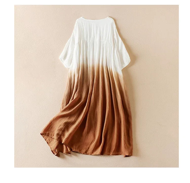Gradient Dye Ramie Texture Empire Waist Midi Dress