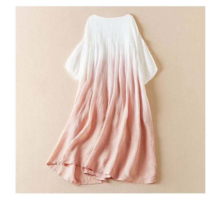 Gradient Dye Ramie Texture Empire Waist Midi Dress