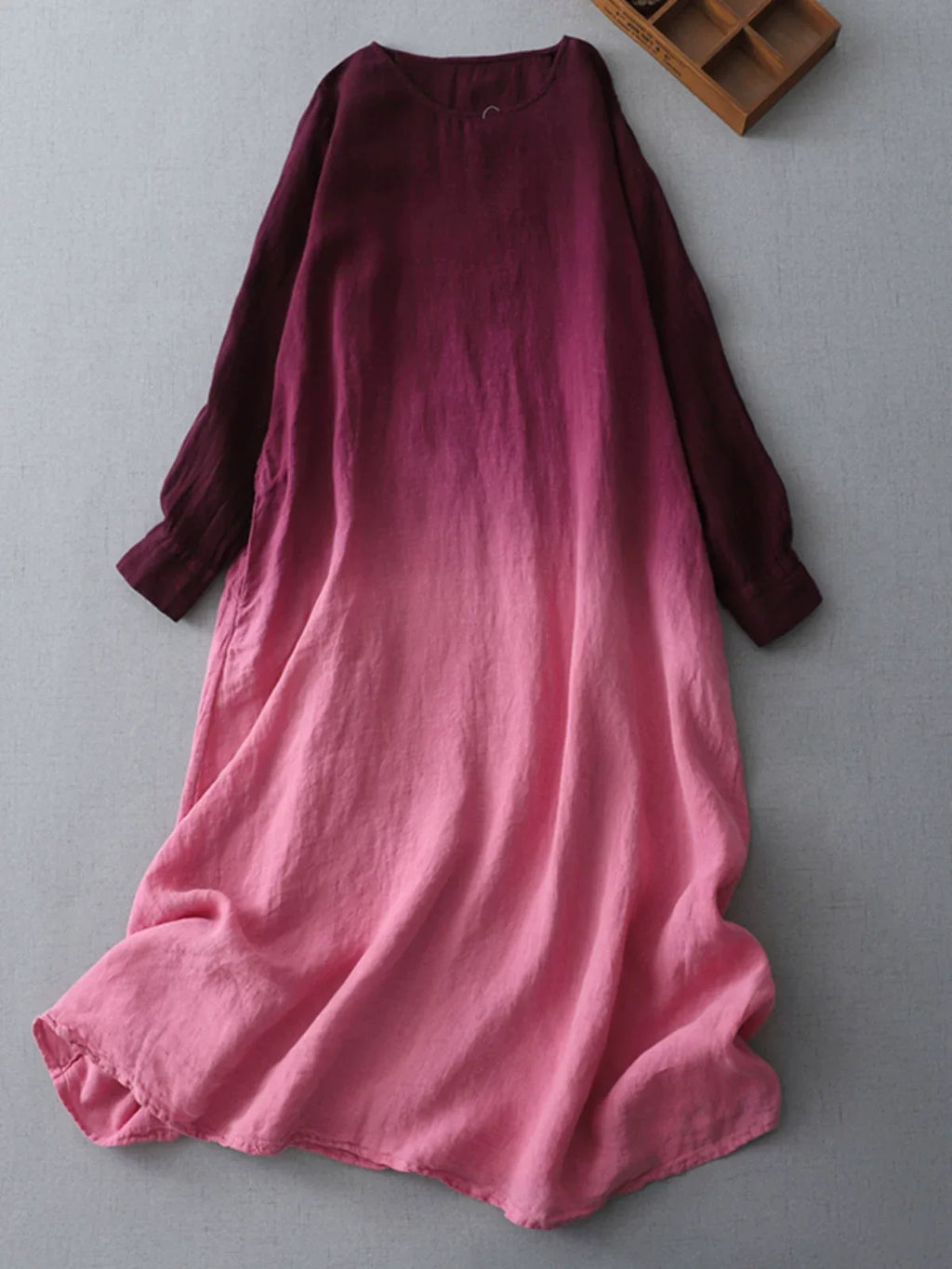 Gradient Ombre Textured Long Sleeve Drop Waist Maxi Dress
