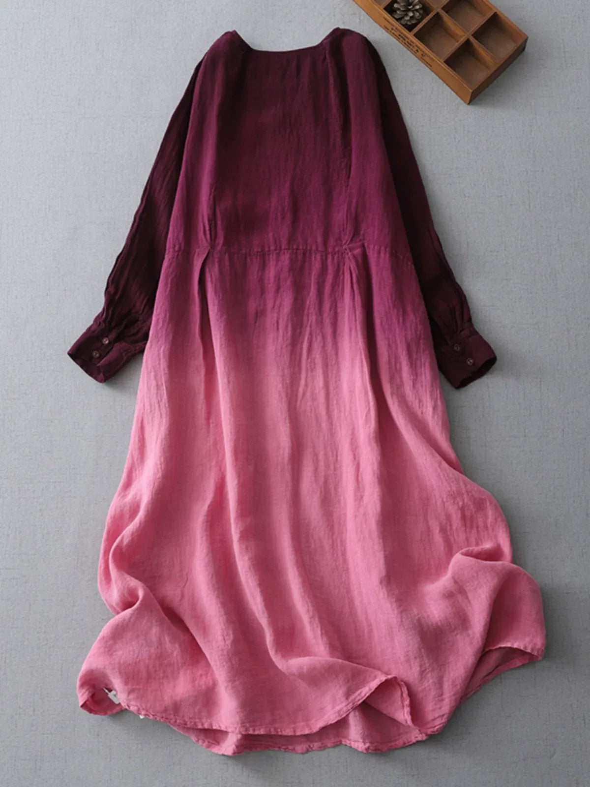 Gradient Ombre Textured Long Sleeve Drop Waist Maxi Dress