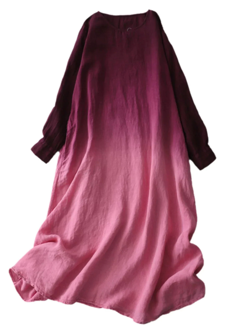 Gradient Ombre Textured Long Sleeve Drop Waist Maxi Dress