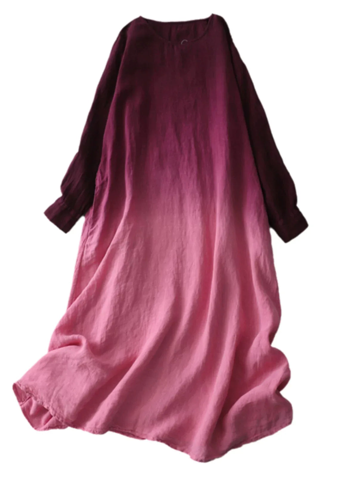 Gradient Ombre Textured Long Sleeve Drop Waist Maxi Dress