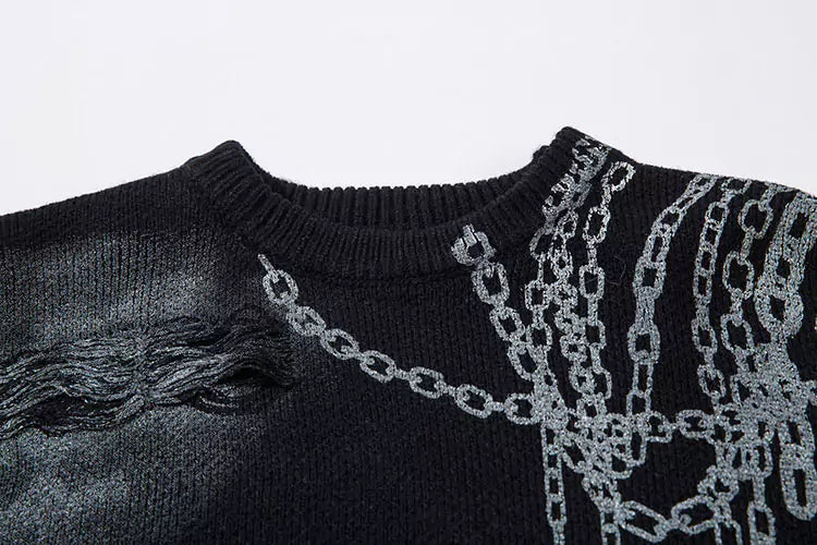 Gradient Vintage Oversized Ripped Knit Sweater