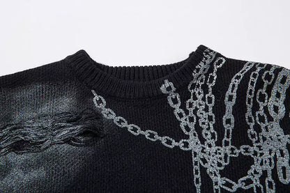 Gradient Vintage Oversized Ripped Knit Sweater