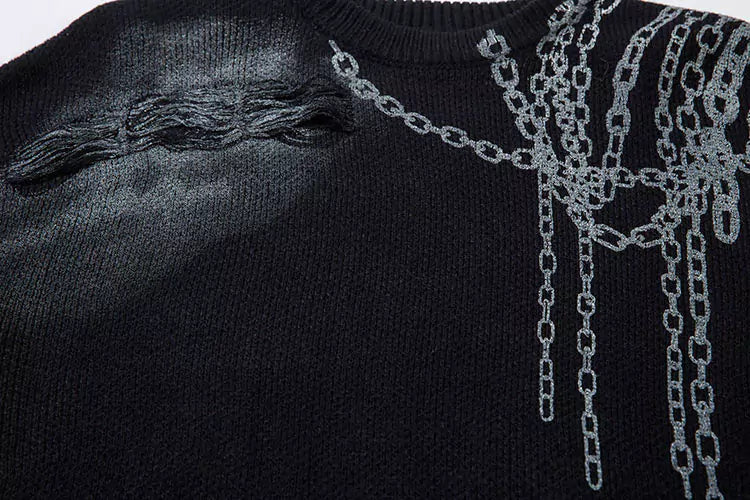 Gradient Vintage Oversized Ripped Knit Sweater