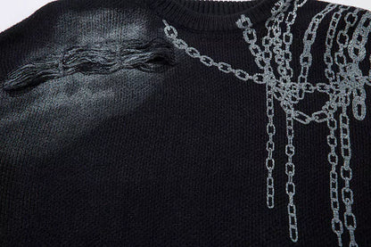 Gradient Vintage Oversized Ripped Knit Sweater