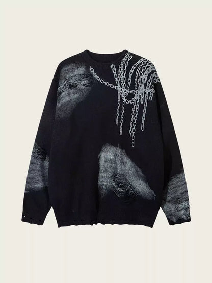 Gradient Vintage Oversized Ripped Knit Sweater