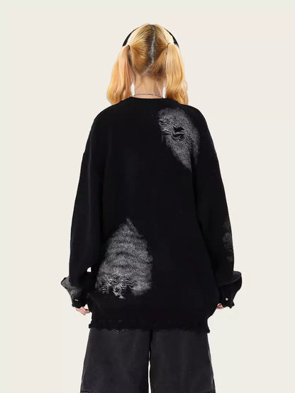 Gradient Vintage Oversized Ripped Knit Sweater