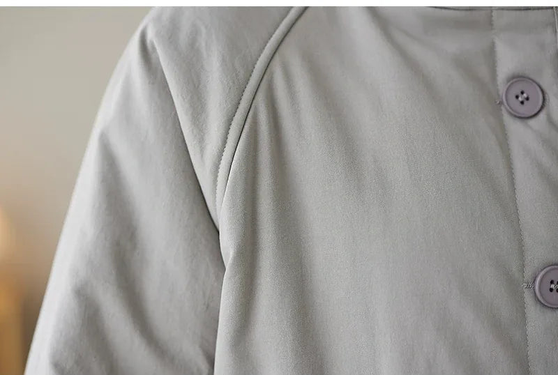 Gray Hooded Padded Jacket with Patch Pockets and Ribbed Cuffs