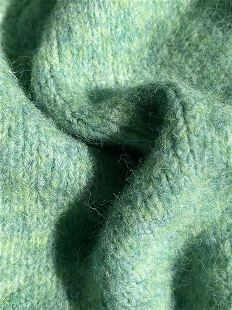 Cozy and Chic Green Stand Collar Cardigan