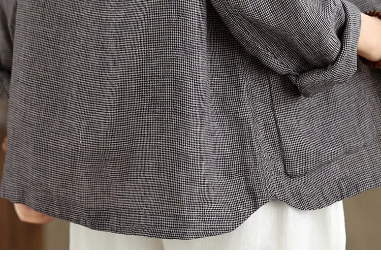 Grey Plaid Notched Lapel Blazer with Patch Pockets