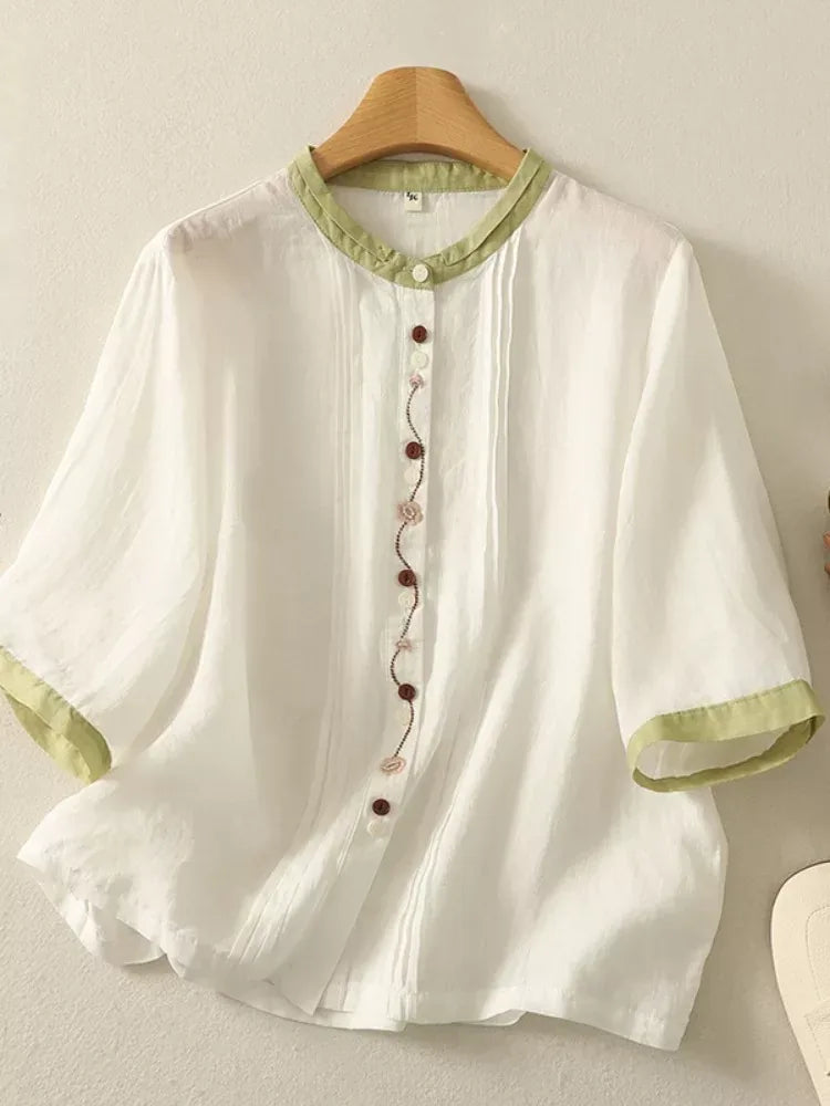 Half Sleeve Shirt with Contrast Trim and Front Buttons - main product image - unknown