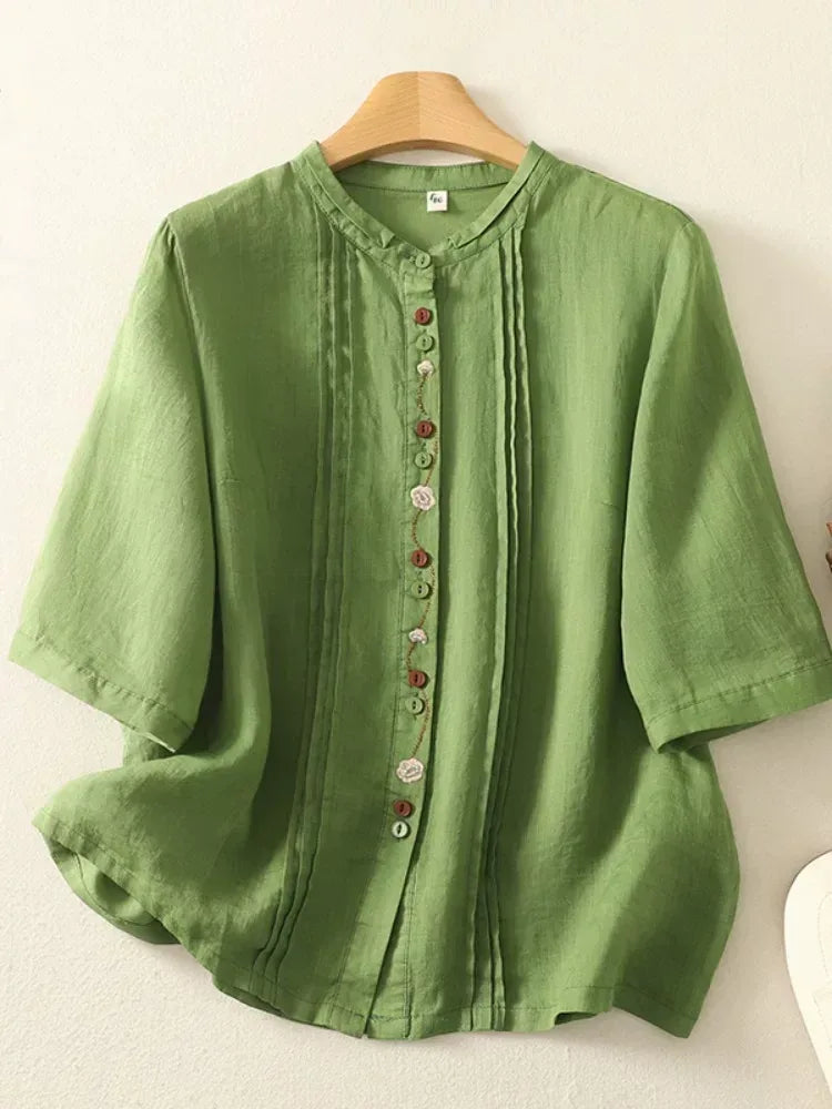Half Sleeve Shirt with Contrast Trim and Front Buttons - product image 2 - unknown