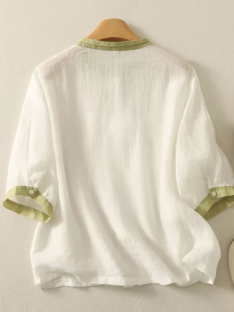 Half Sleeve Shirt with Contrast Trim and Front Buttons - product image 3 - unknown