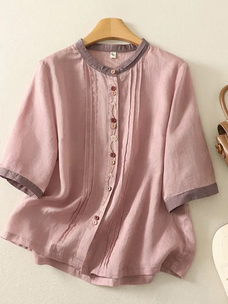 Half Sleeve Shirt with Contrast Trim and Front Buttons - product image 4 - unknown